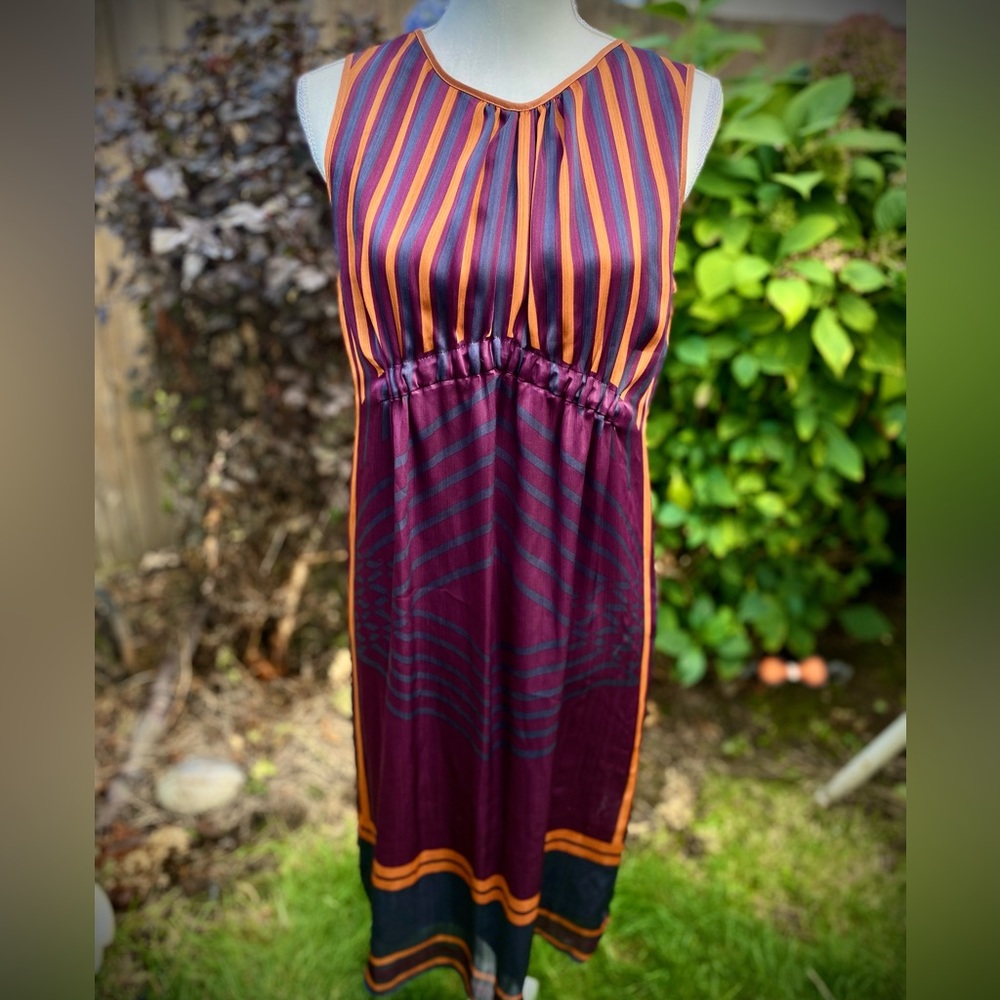 Studio Max London Striped Satin Royal Colors Grecian Dress